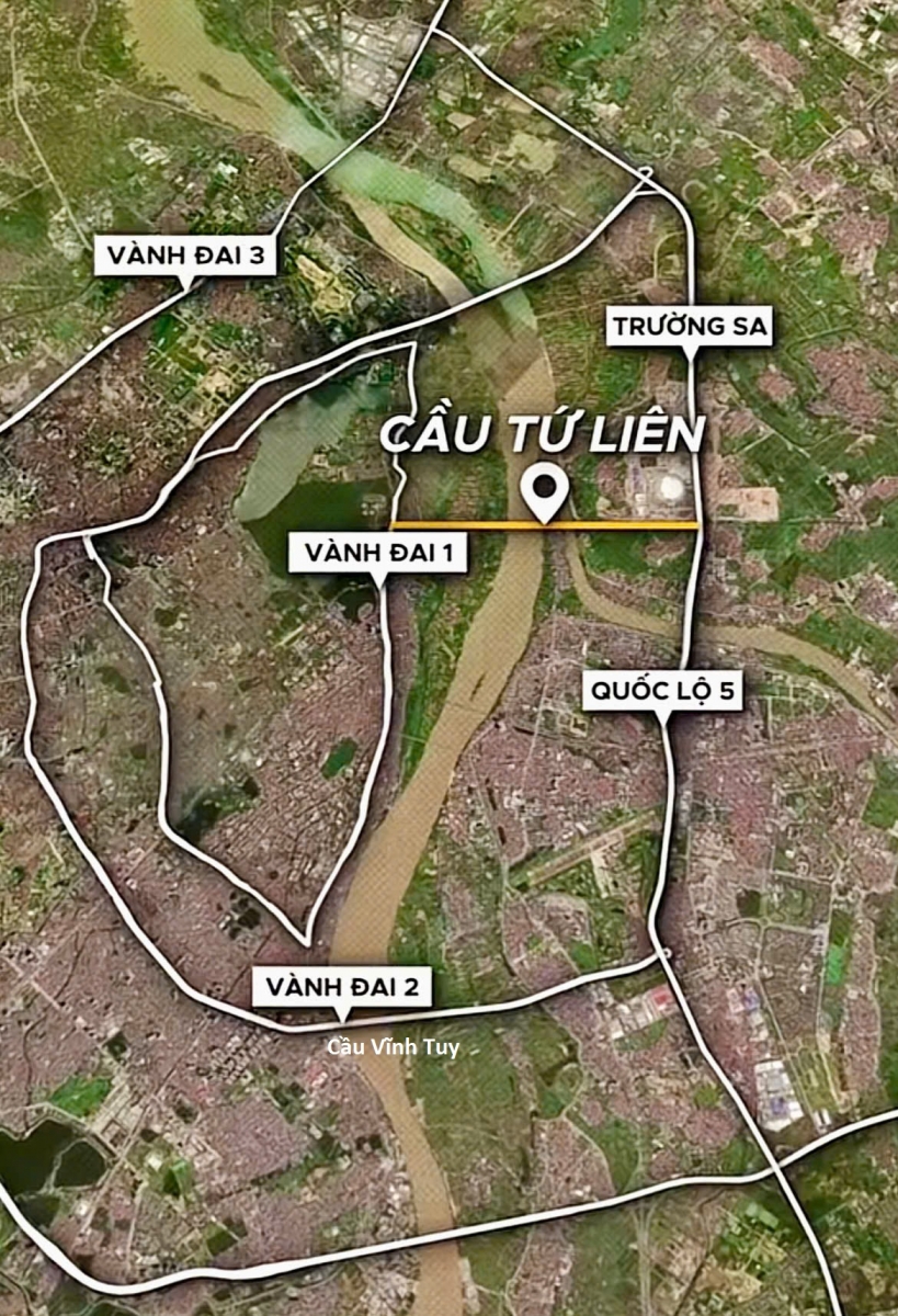 Vị trí cầu Tứ Liên kết nối trung tâm triển lãm quốc gia