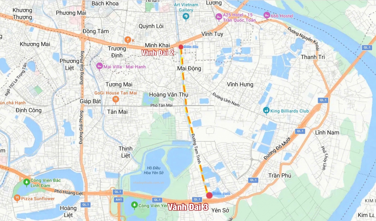 vị trí Tiến độ đường Tam Trinh mở rộng