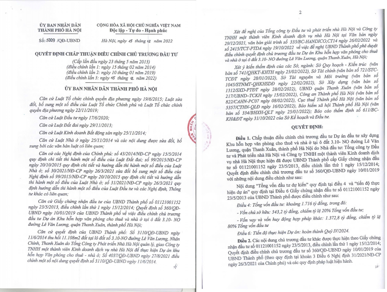 Giấy Chứng nhận đầu tư Handico Complex 33 Lê Văn Lương