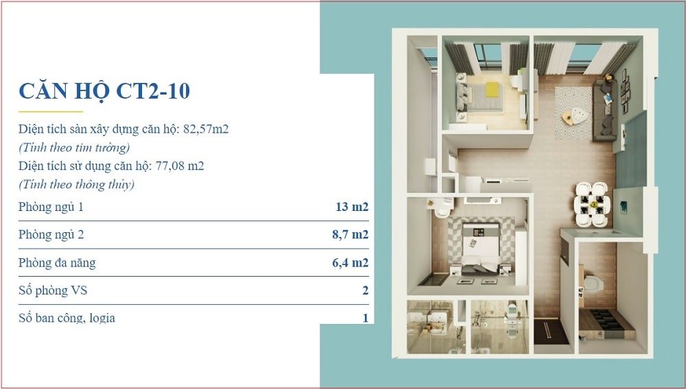 Mặt bằng chung cư X2 Đại Kim căn 77m2