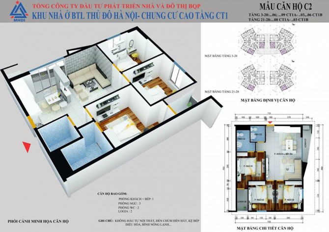 căn hộ diện tích 62m2 Chung cư CT1 Yên Nghĩa