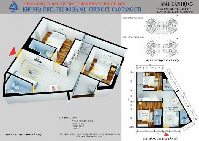 căn hộ diện tích 62m2 Chung cư CT1 Yên Nghĩa