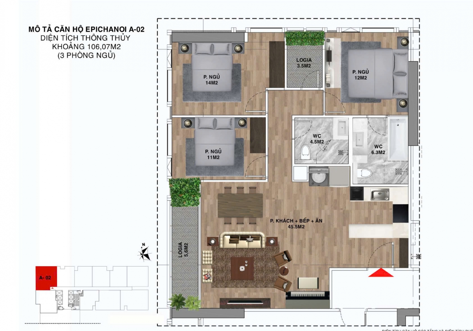 Mặt Bằng căn hộ Epic Tower 19 Duy Tân 