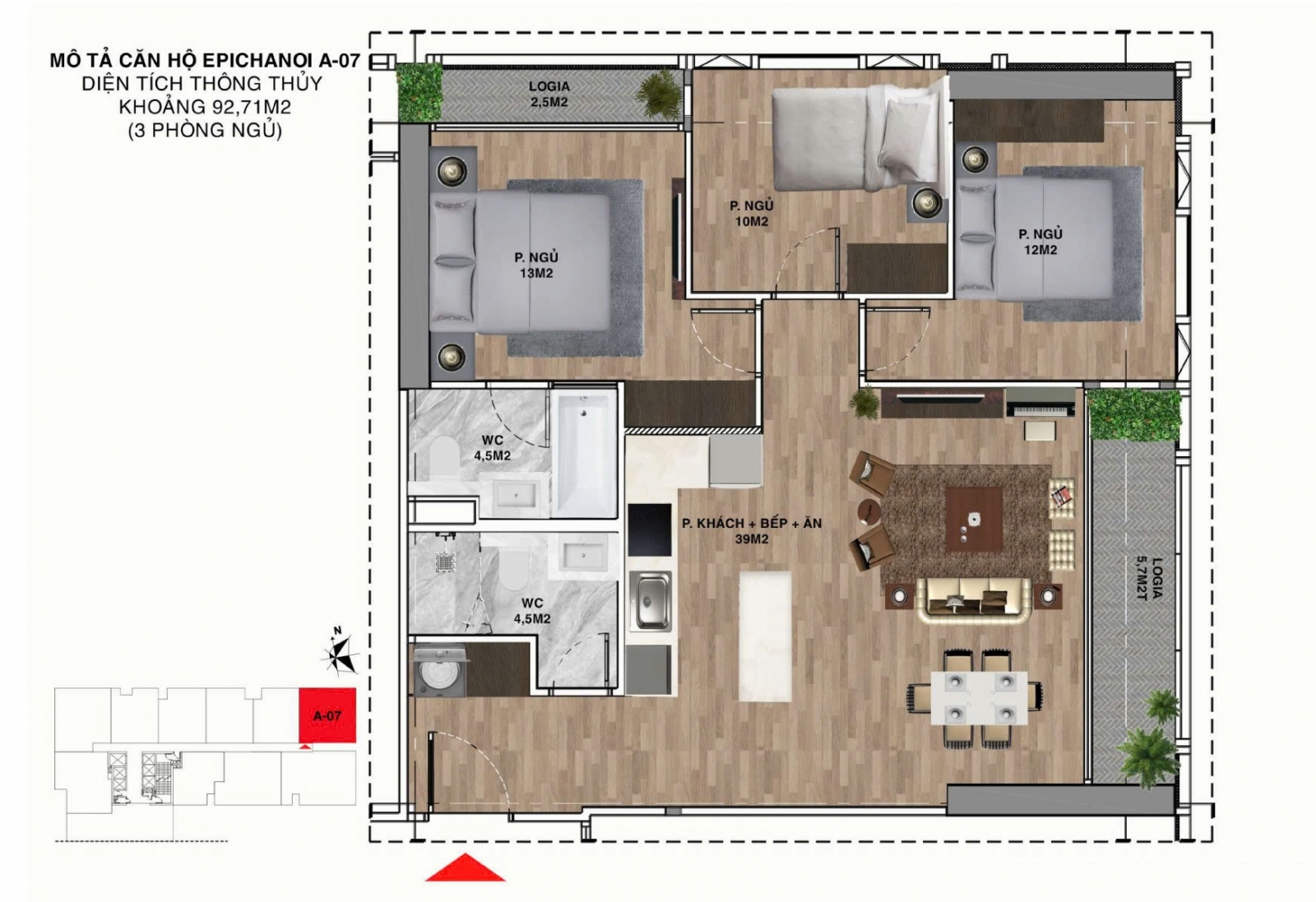 Mặt Bằng căn hộ Epic Tower 19 Duy Tân 