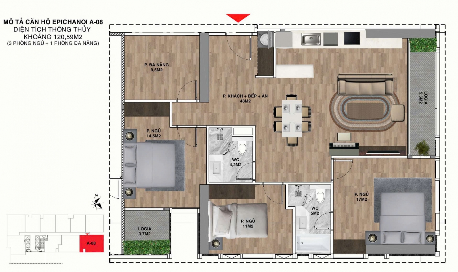 Mặt Bằng căn hộ Epic Tower 19 Duy Tân 