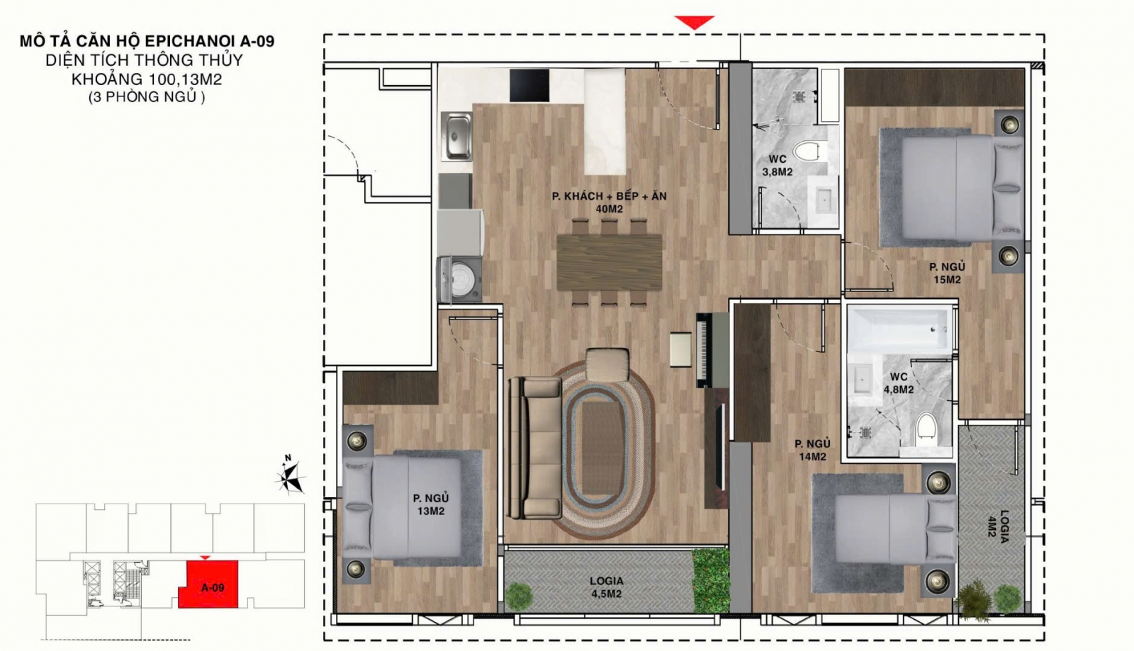 Mặt Bằng căn hộ Epic Tower 19 Duy Tân 