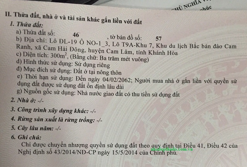 sổ đỏ mhdi cam ranh