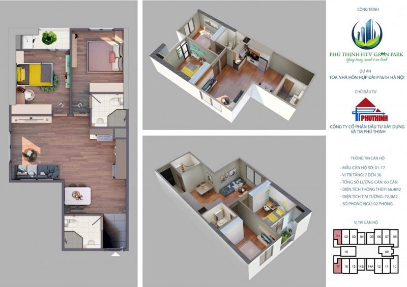 Mặt bằng Thiết kế căn hộ Chung cư Phú Thịnh Green Park