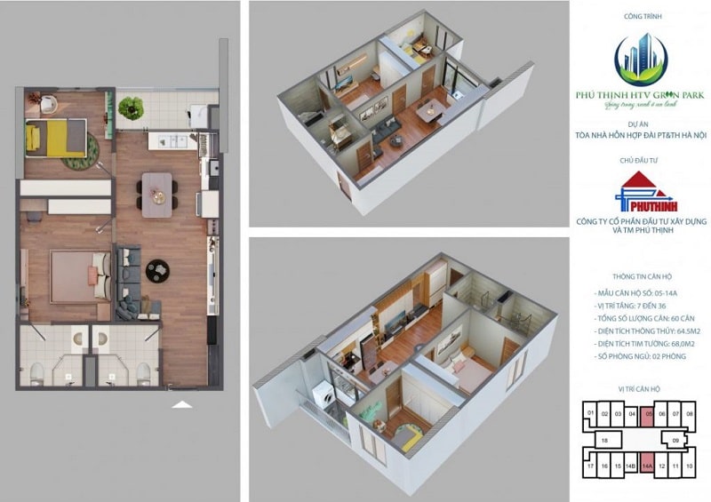 Mặt bằng Thiết kế căn hộ Chung cư Phú Thịnh Green Park
