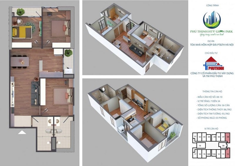 Mặt bằng Thiết kế căn hộ Chung cư Phú Thịnh Green Park
