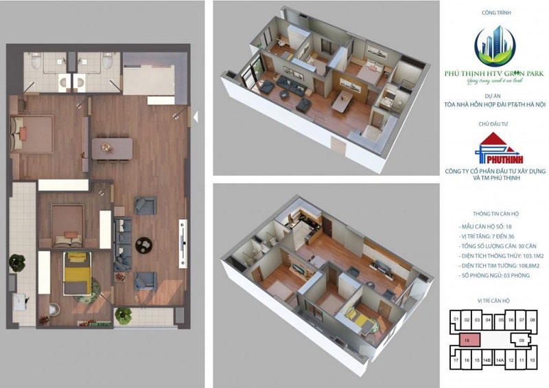 Mặt bằng Thiết kế căn hộ Chung cư Phú Thịnh Green Park