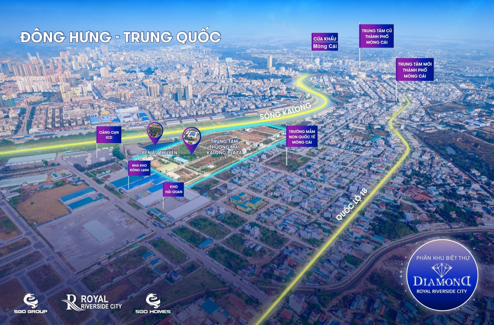 vị trí royal riverside city móng cái, kalong riverside