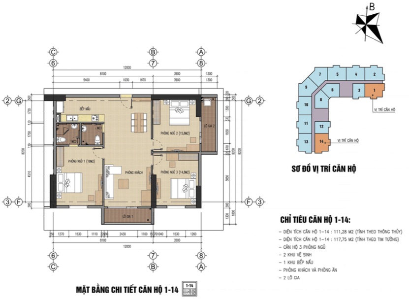 Căn hộ A1: số lượng 02 căn, diện tích 103m2