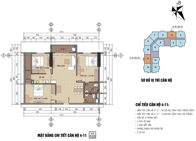 Căn hộ A4: 2 PN, số lượng 02 căn, diện tích 79,6m2