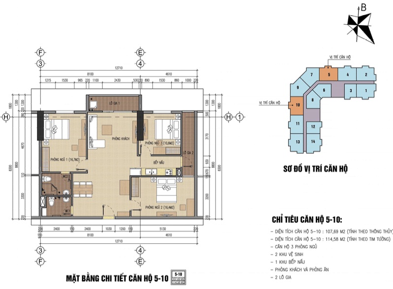 Căn hộ A5: 2 PN, Số lượng 02 căn, diện tích 86m2