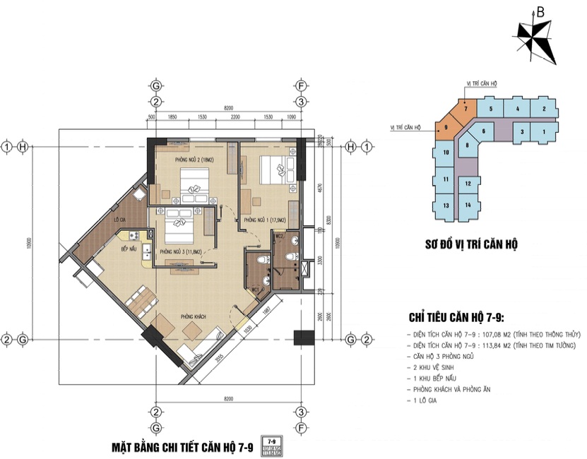 Căn hộ A7:2 PN, số lượng 02 căn, diện tích 74,6m2