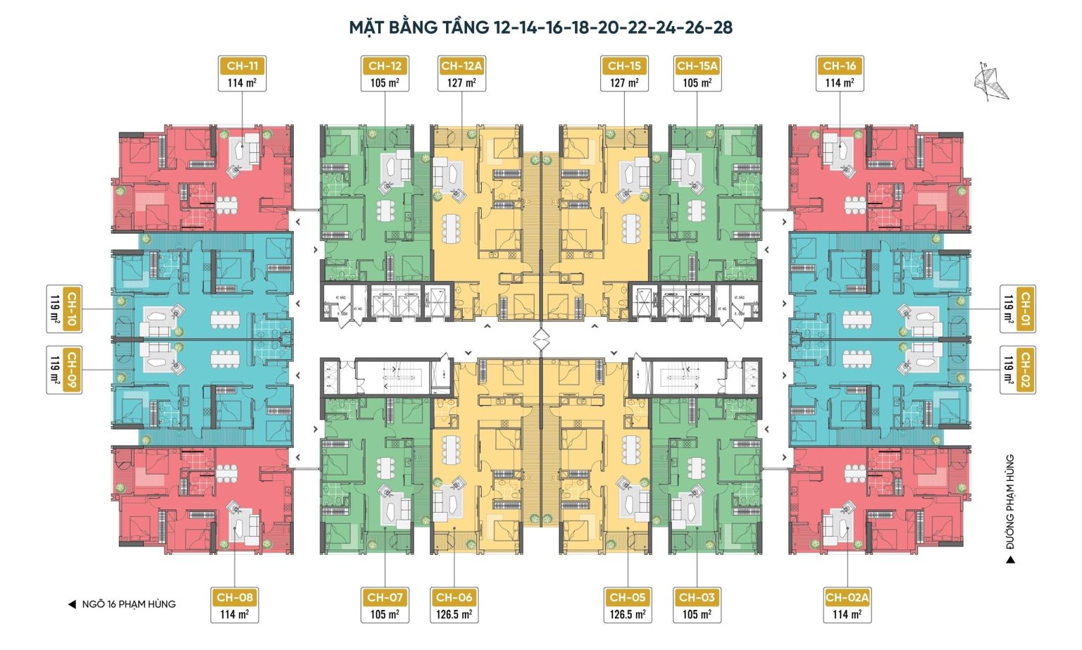 Mặt bằng Chung cư 18 Phạm Hùng Capital Elite tầng chẵn