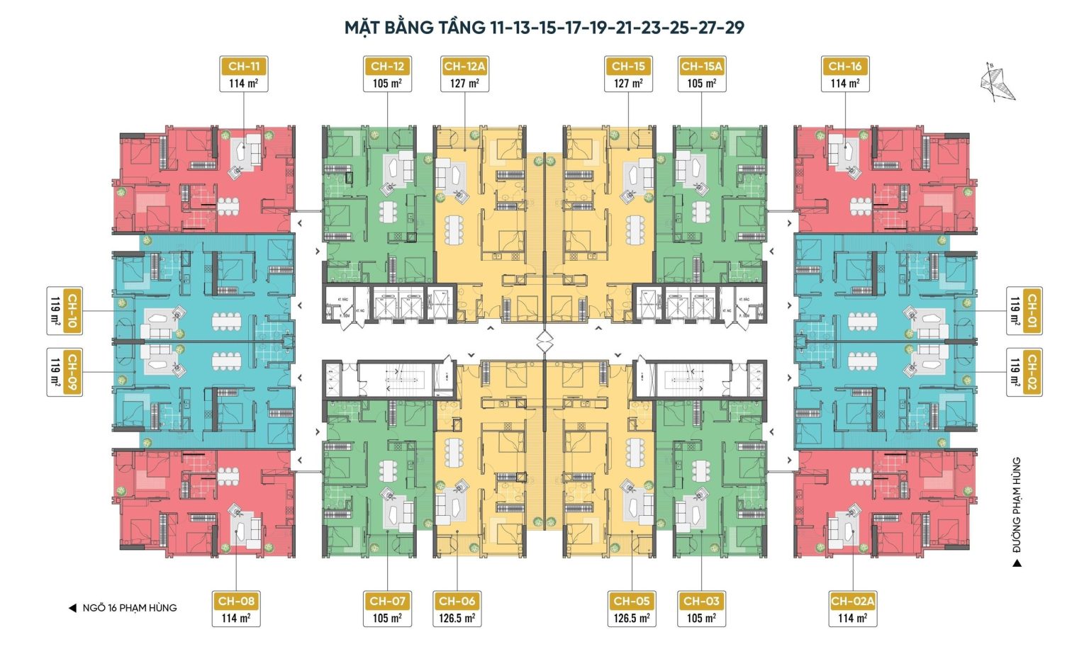 Mặt bằng Chung cư 18 Phạm Hùng Capital Elite tầng lẻ