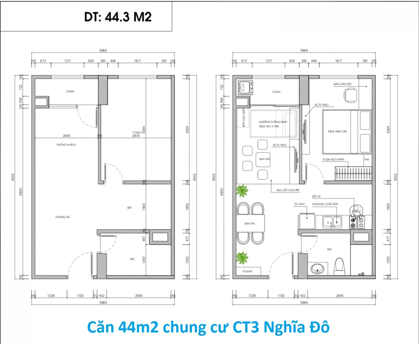 chung cư ct3 nghĩa đô căn 44m2