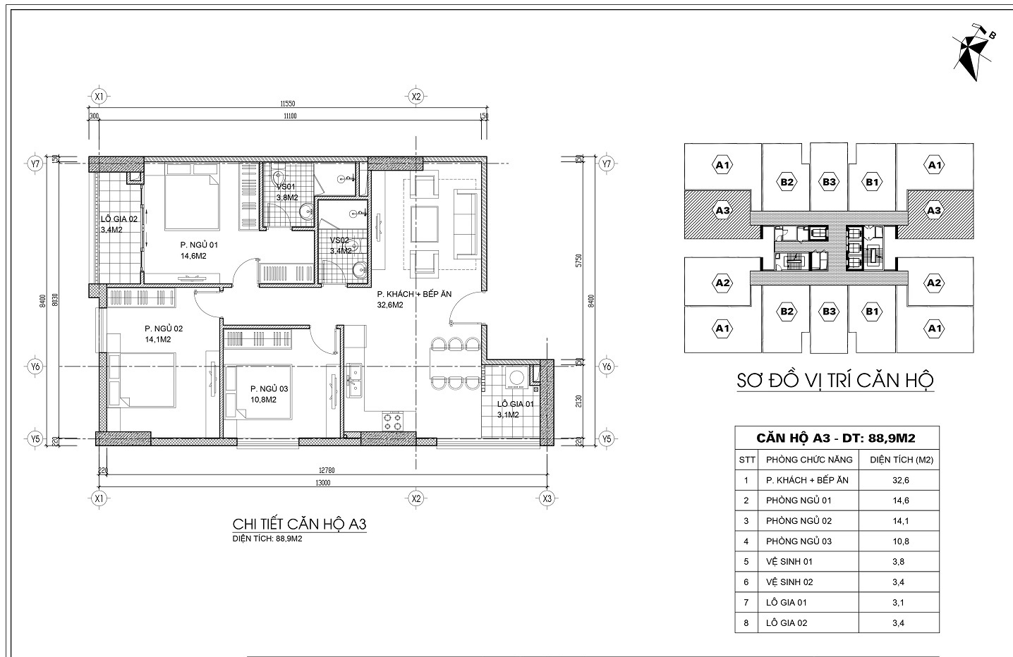 mặt bằng căn hộ 89m2 ct4 yên nghĩa