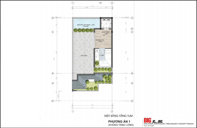 Mặt bằng tầng tum nhà phố khu đất đấu giá Sơn Đồng – Song Phương – Hoài Đức