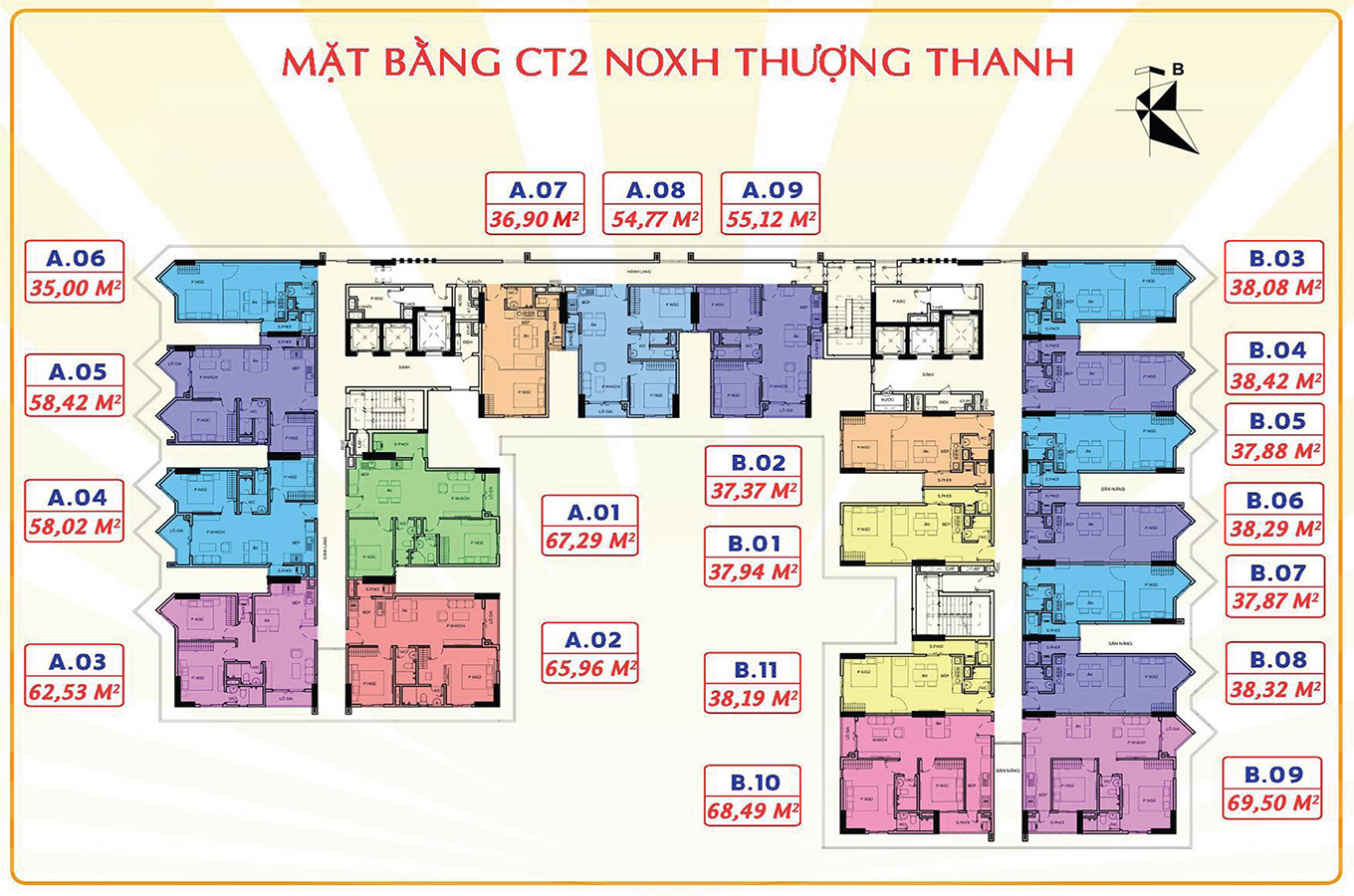 Mặt bằng căn hộ tòa CT2 dự án Him Lam Thượng Thanh