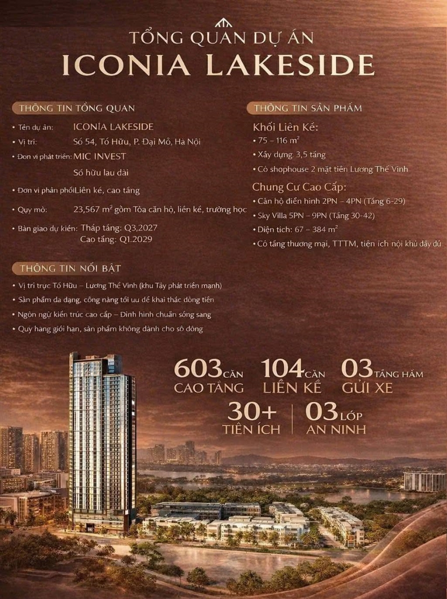 Giới thiệu Liền kề Mipec Tố Hữu. Tên thương mại (Iconia Lakeside)