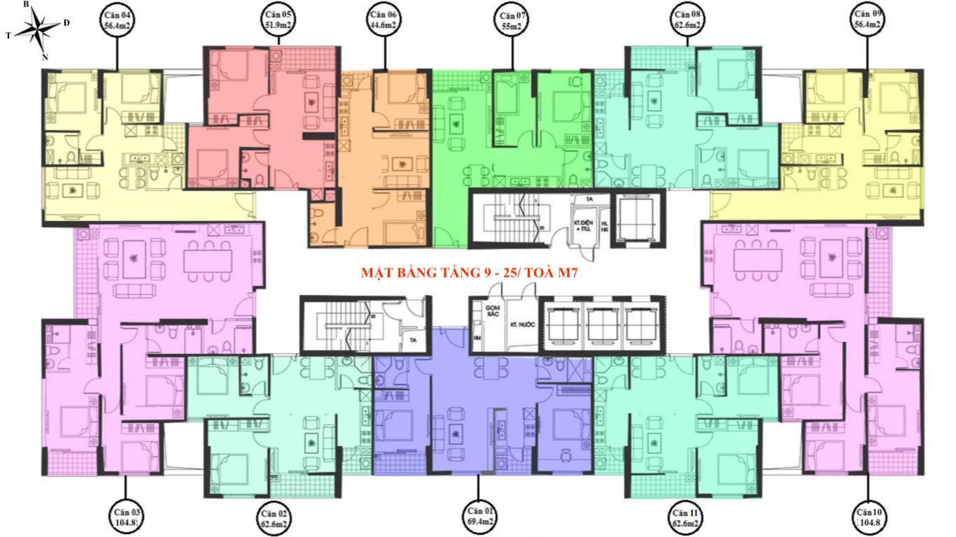 mặt bằng tầng 9-25 M7 Mipec Kiến Hưng