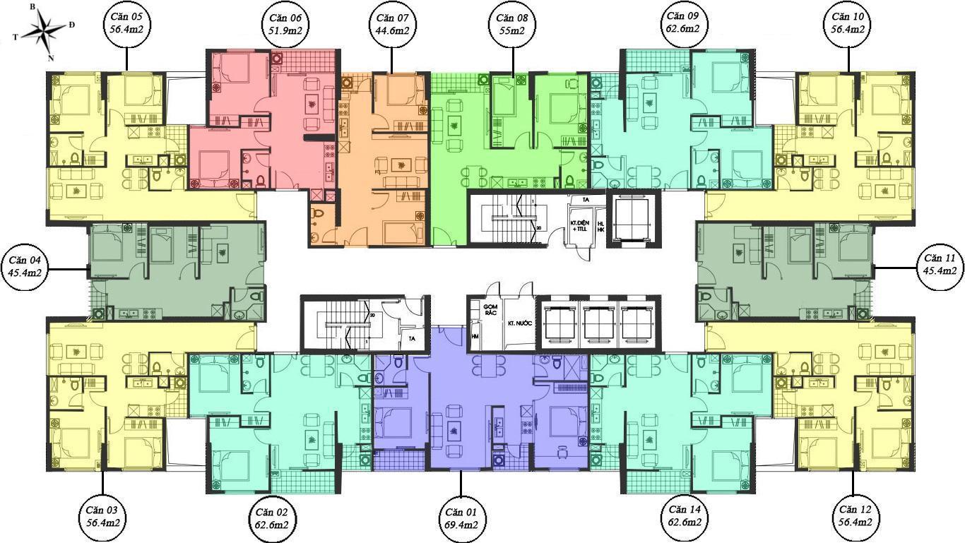 mặt bằng tầng 3-8 M7 Mipec Kiến Hưng