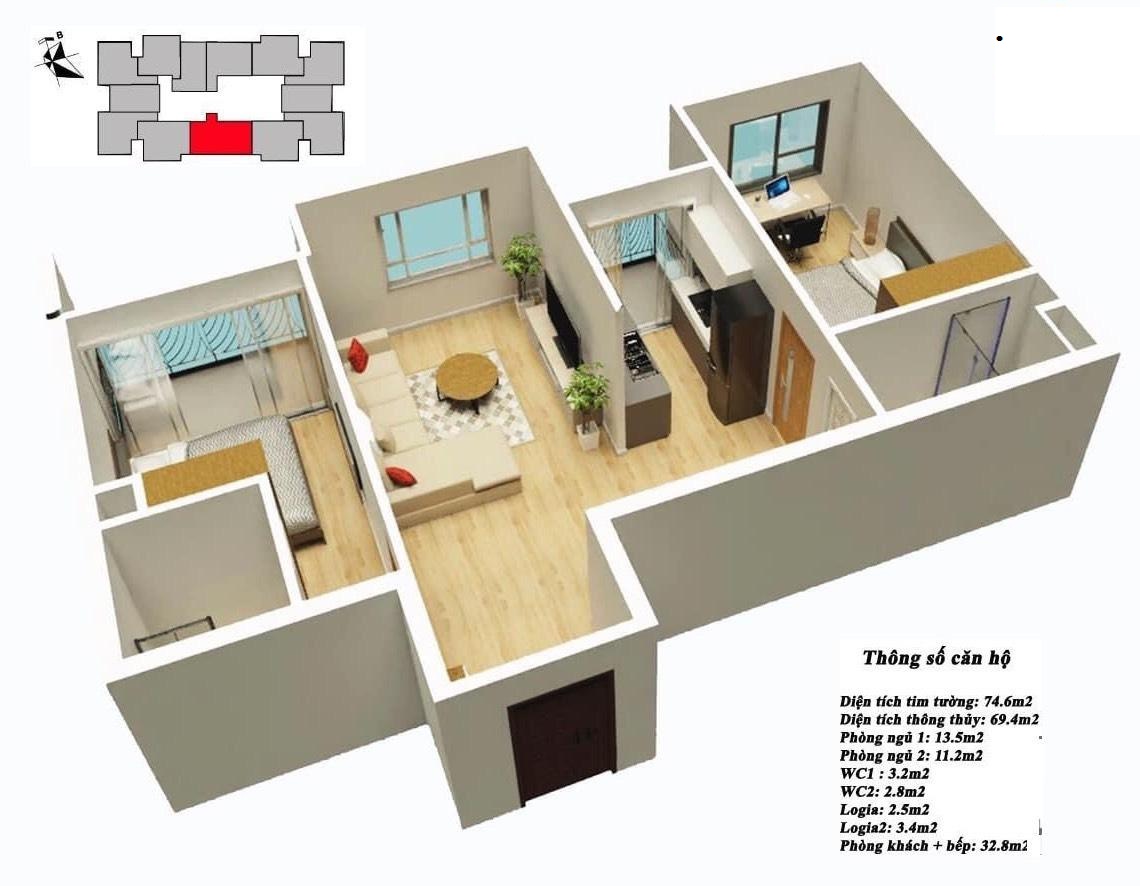 mặt bằng căn hộ Mipec Kiến Hưng
