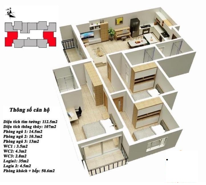 mặt bằng căn hộ Mipec Kiến Hưng