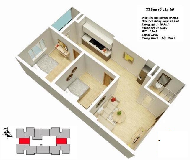 mặt bằng căn hộ Mipec Kiến Hưng