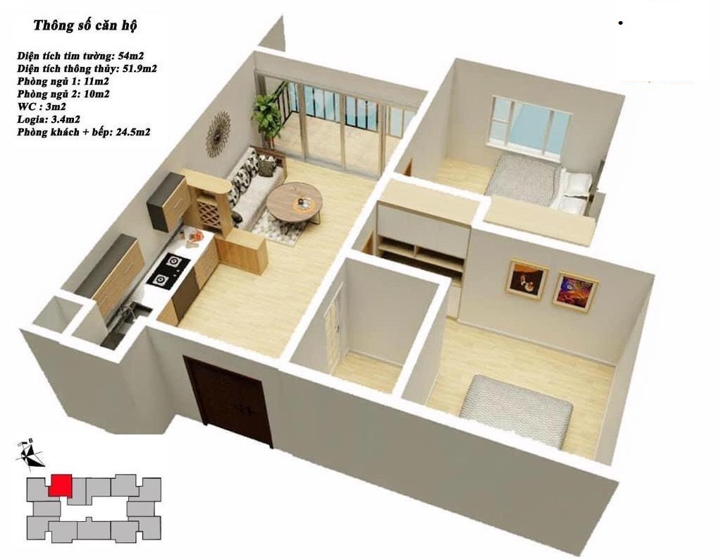mặt bằng căn hộ Mipec Kiến Hưng