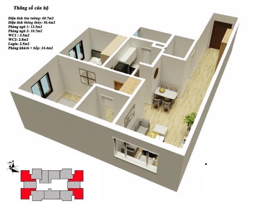 mặt bằng căn hộ Mipec Kiến Hưng