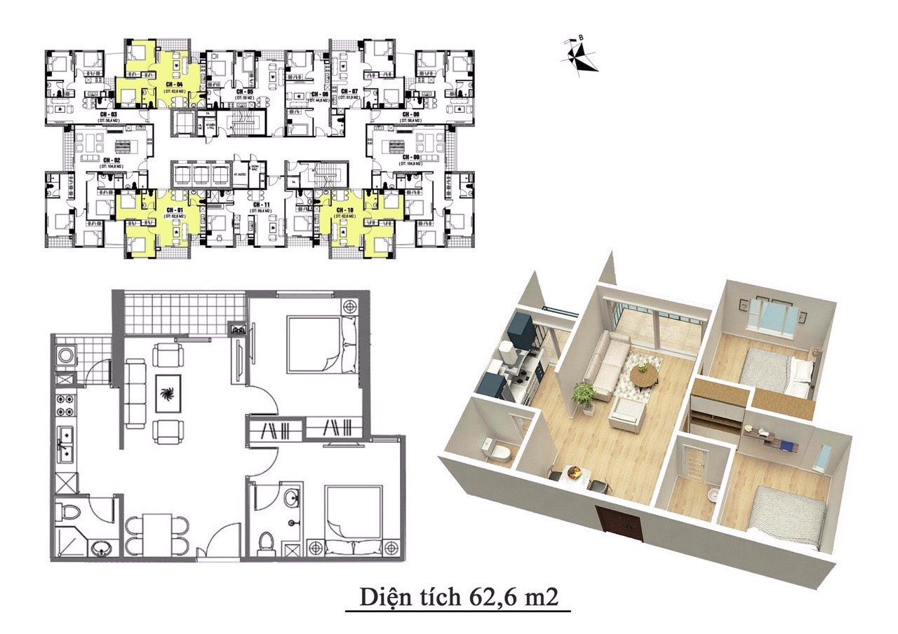 mặt bằng căn hộ Mipec Kiến Hưng