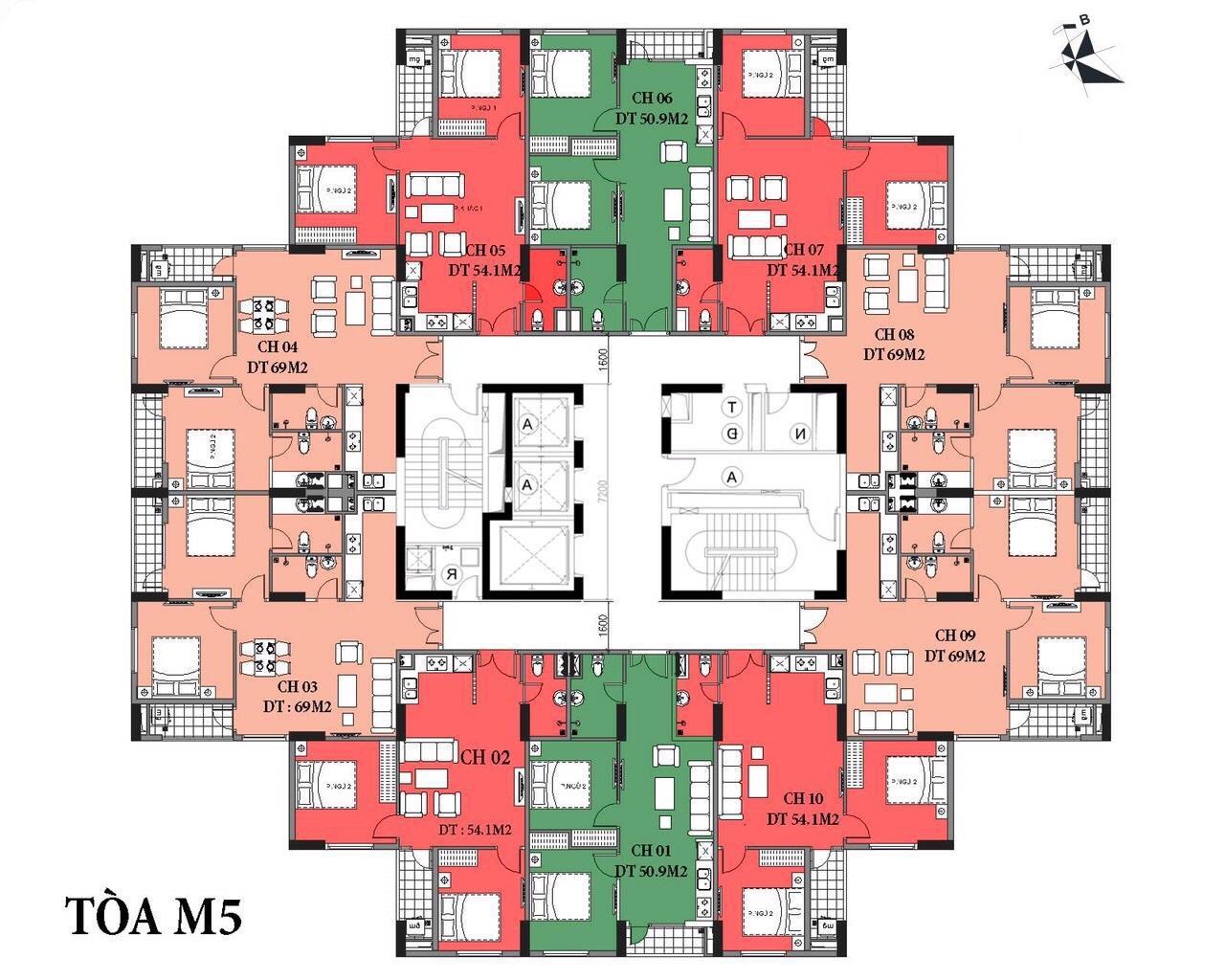 Mặt bàng tòa M3, M5 Mipec Kiến Hưng