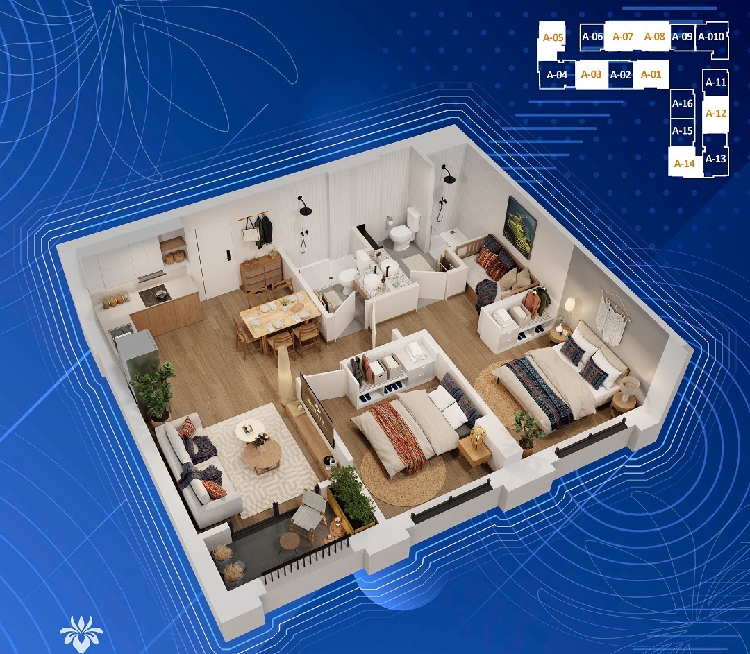 Mặt bằng nhà ở xã hội Sapa căn hộ 2 ngủ