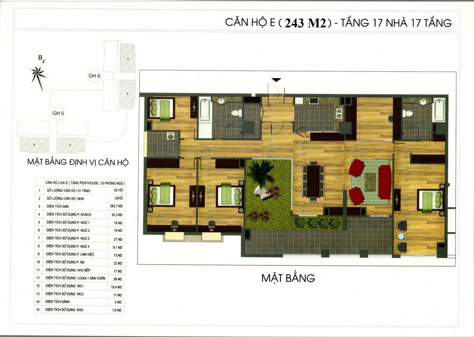 mặt bằng Penthouse Khu đô thị Việt Hưng 243 m2