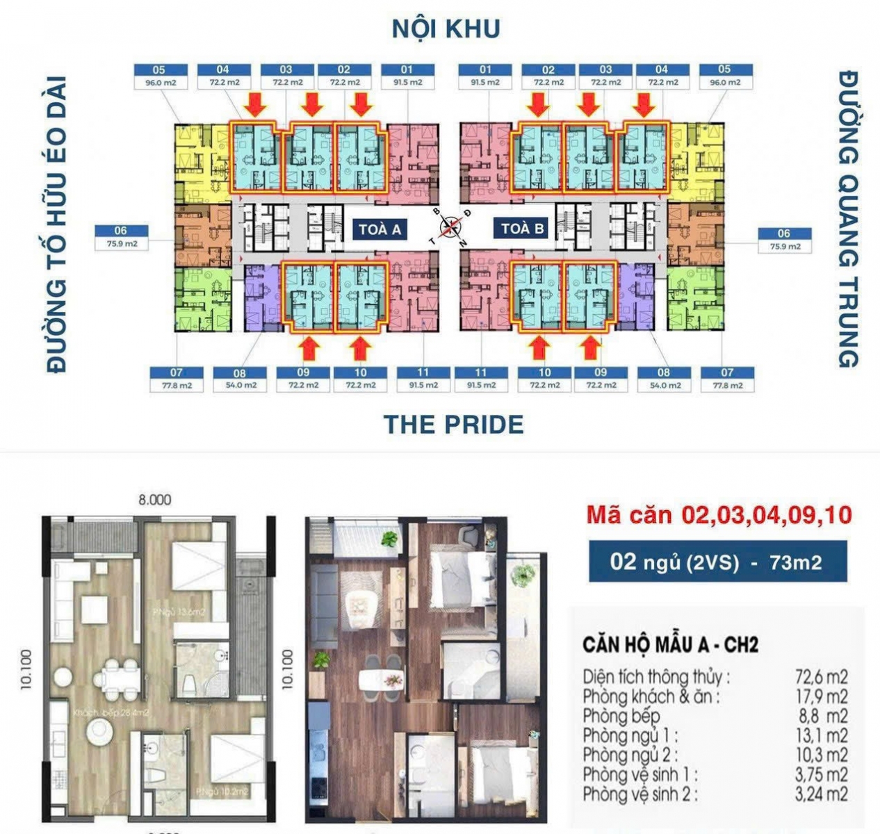  Mặt bằng The Charm An Hưng căn hộ 73m2