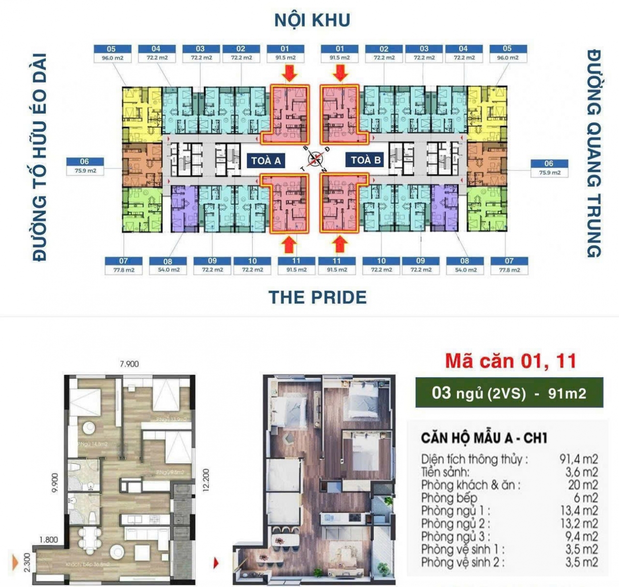   Mặt bằng The Charm An Hưng căn hộ 91m2