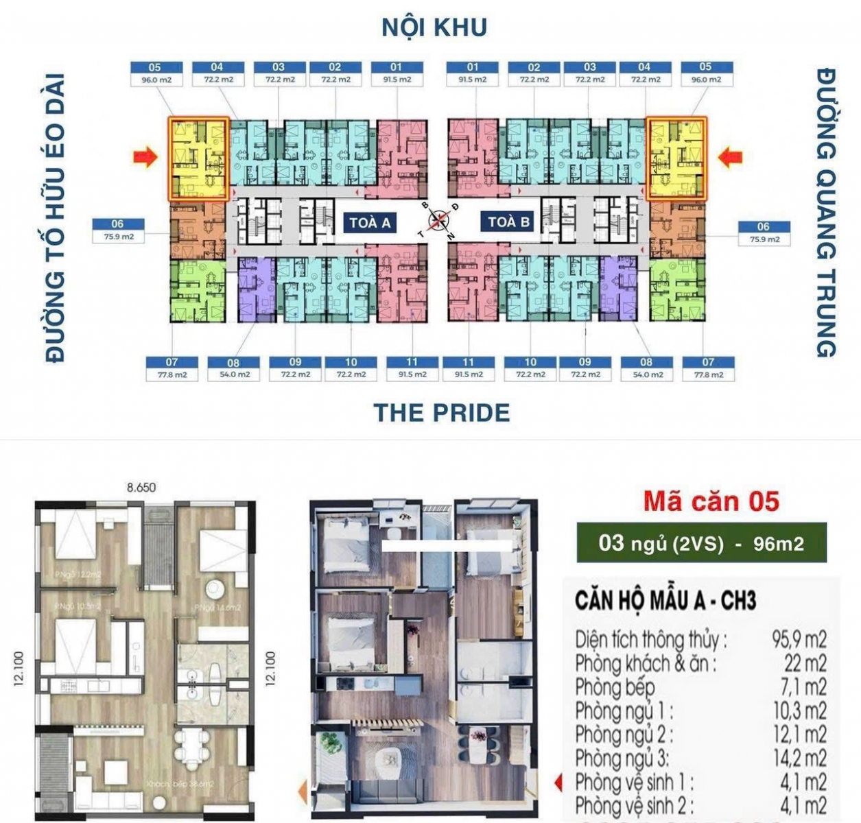   Mặt bằng The Charm An Hưng căn hộ 96m2