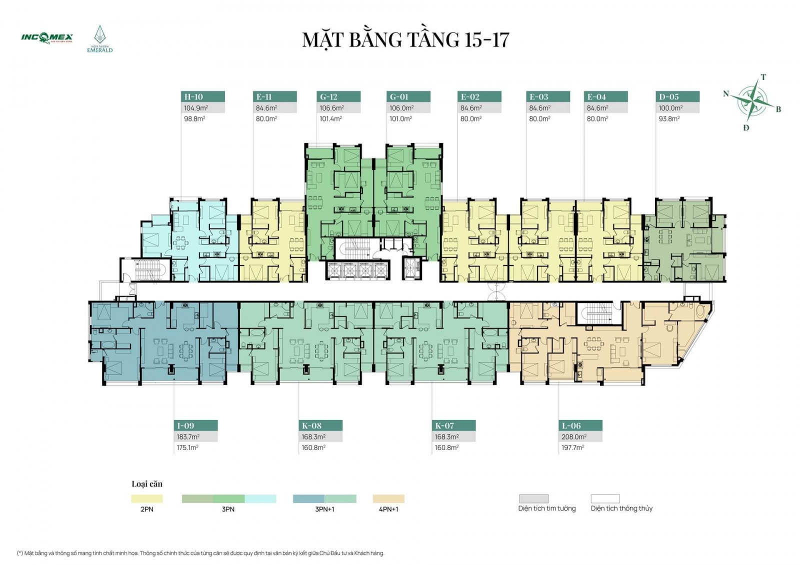 Mặt bằng tầng 15-17 dự án Northern Emerald Long Biên