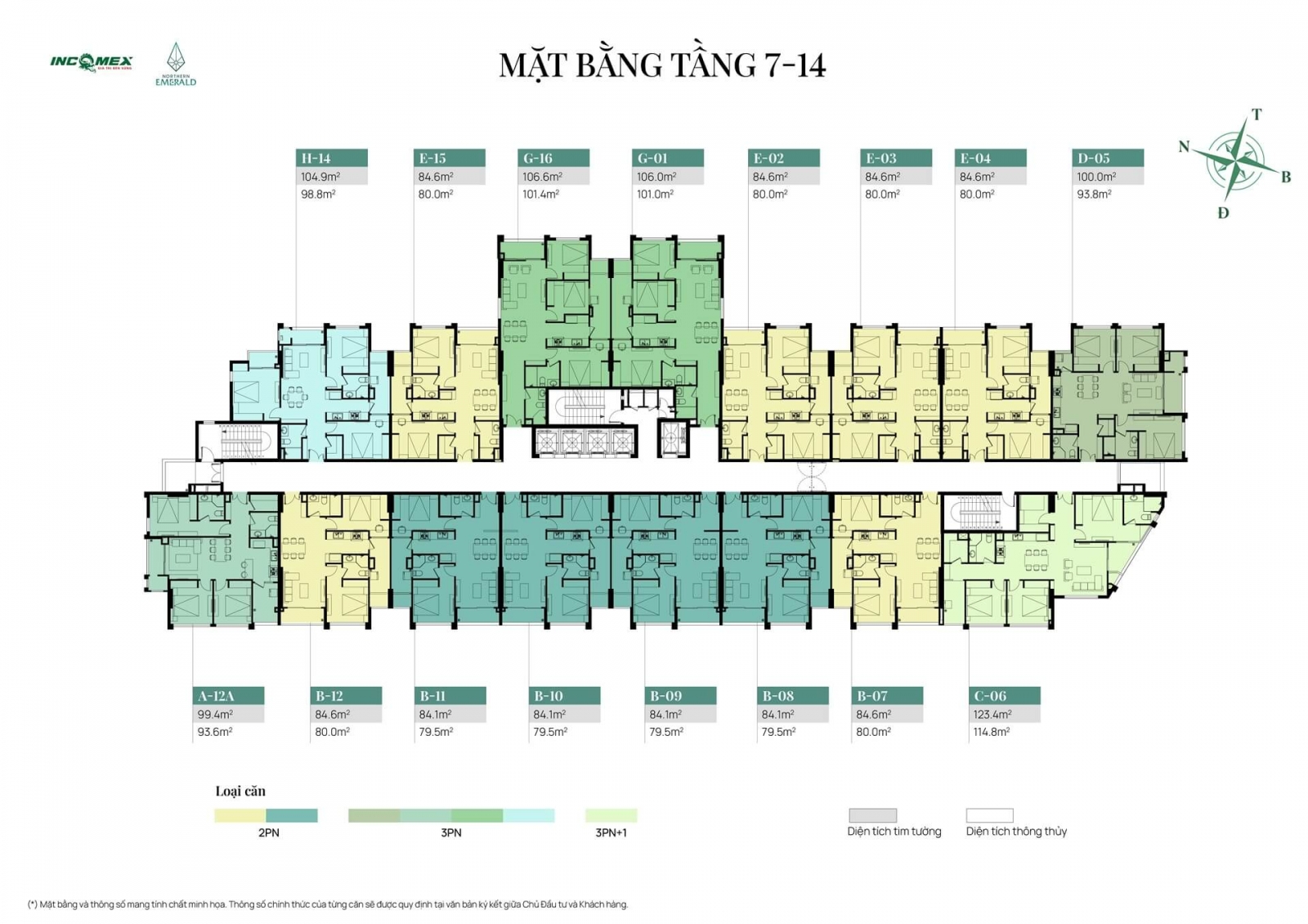 Mặt bằng tầng 7-14 dự án Northern Emerald Long Biên