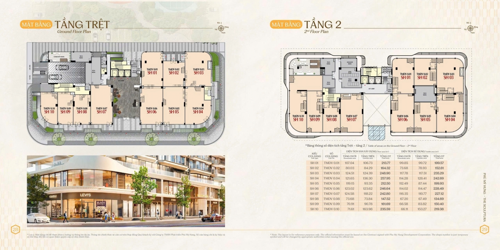 Mặt bằng shophouse tầng 1 và tầng 2 Sculptura Phú Mỹ Hưng