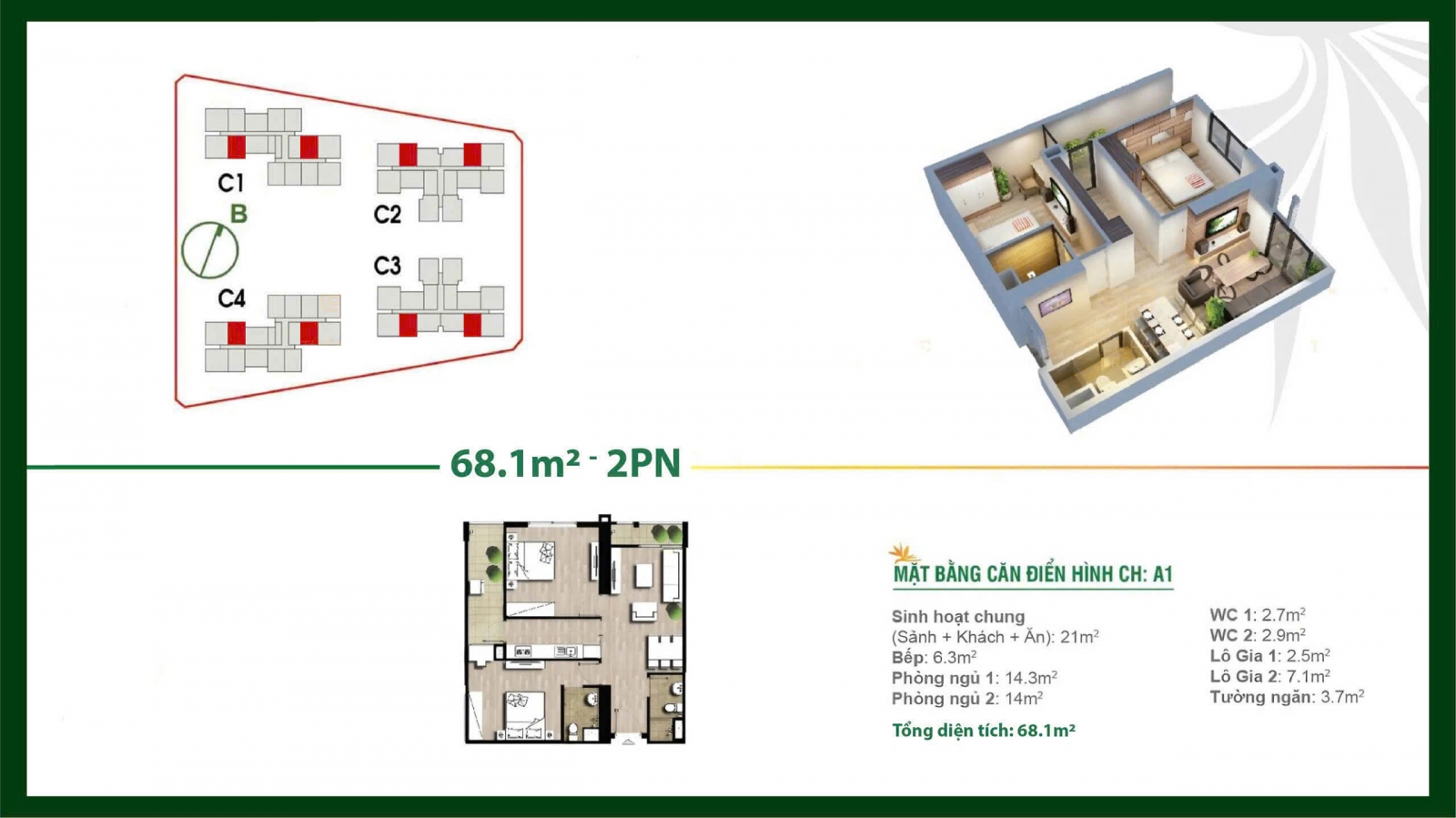 Mặt bằng An Bình Homeland 2 ngủ