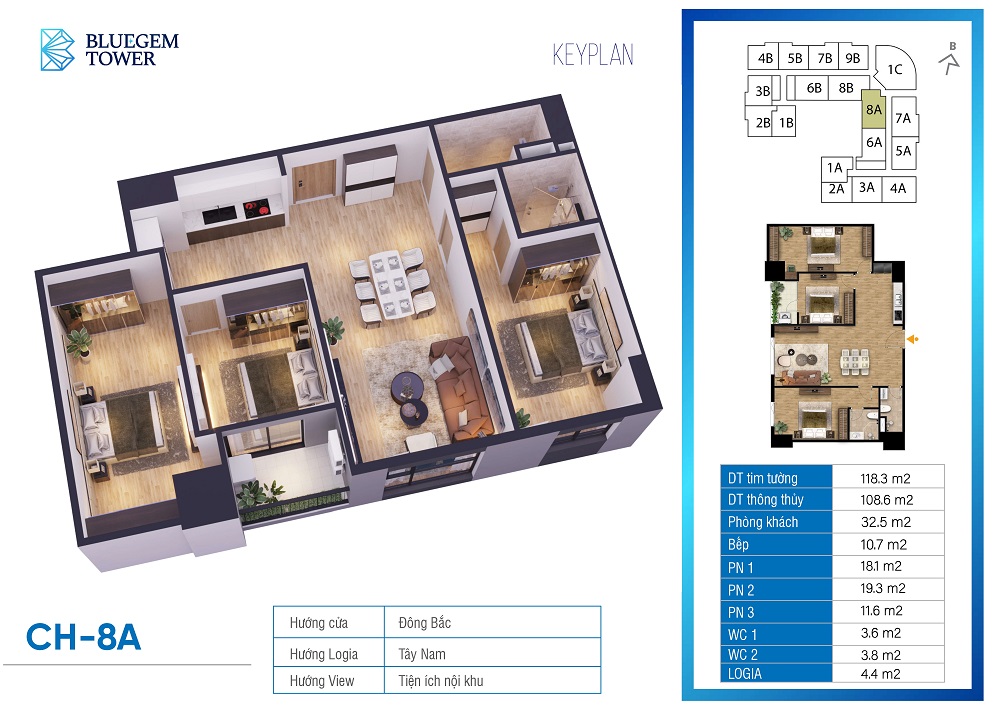 Mặt bằng căn hộ Dự án Bluegem Tower Thanh Trì