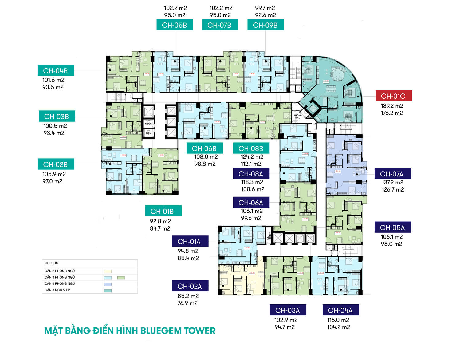 Mặt bằng căn hộ Dự án Bluegem Tower