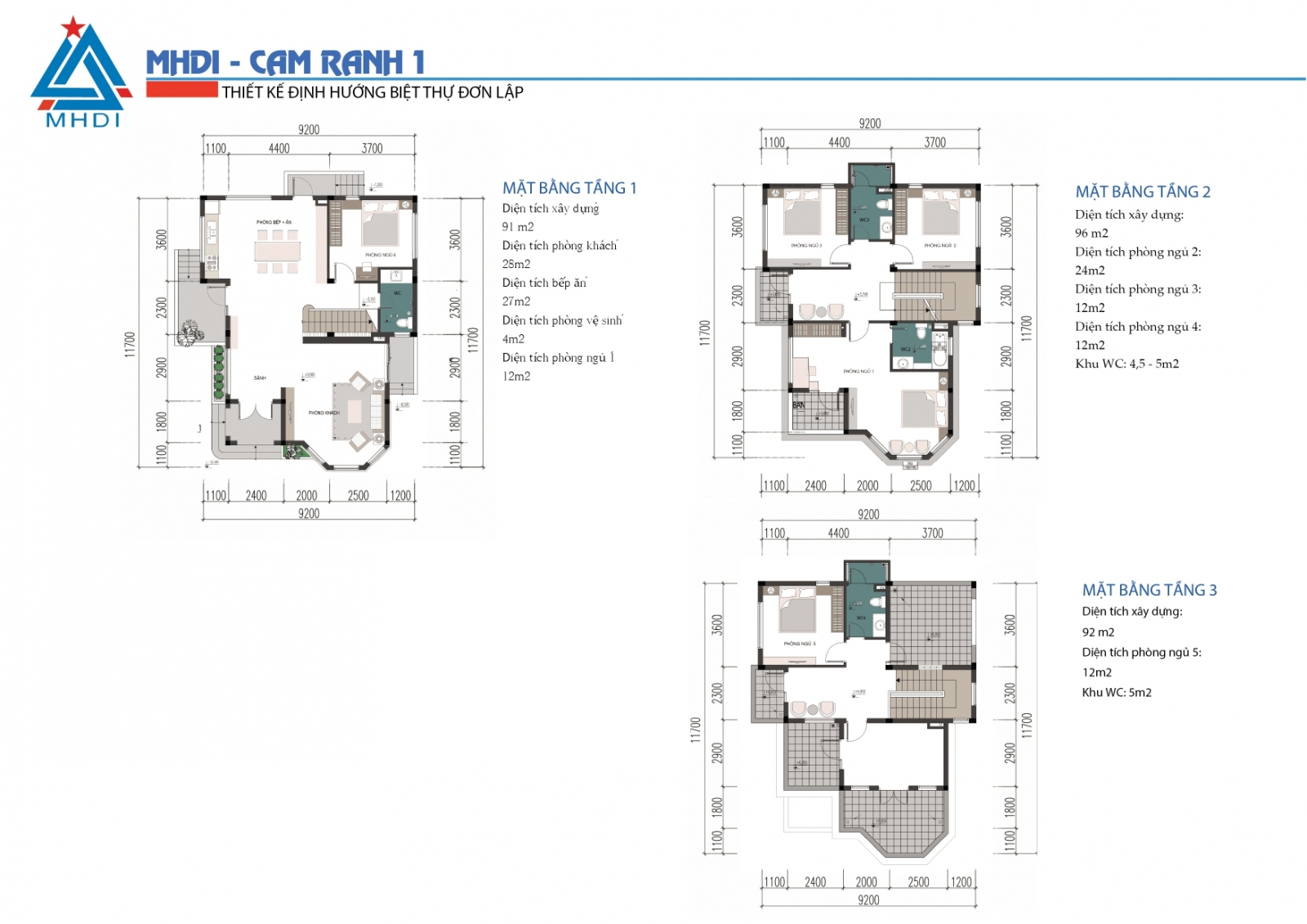 mặt bằng biệt thự đơn lập MHDI Cam Ranh tầng 2-3
