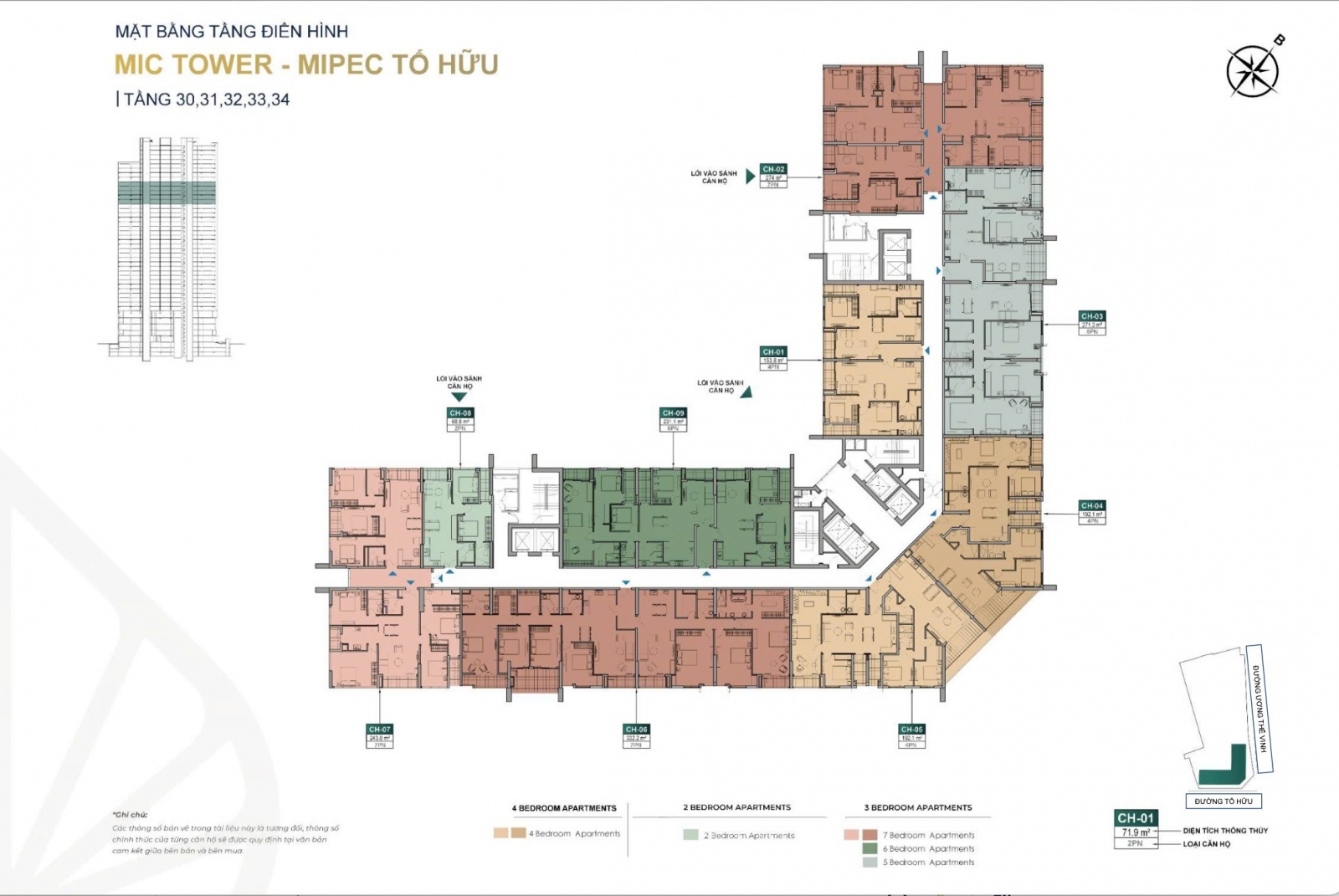 Mặt bằng Mipec Tố Hữu Mic tower tầng 30-34