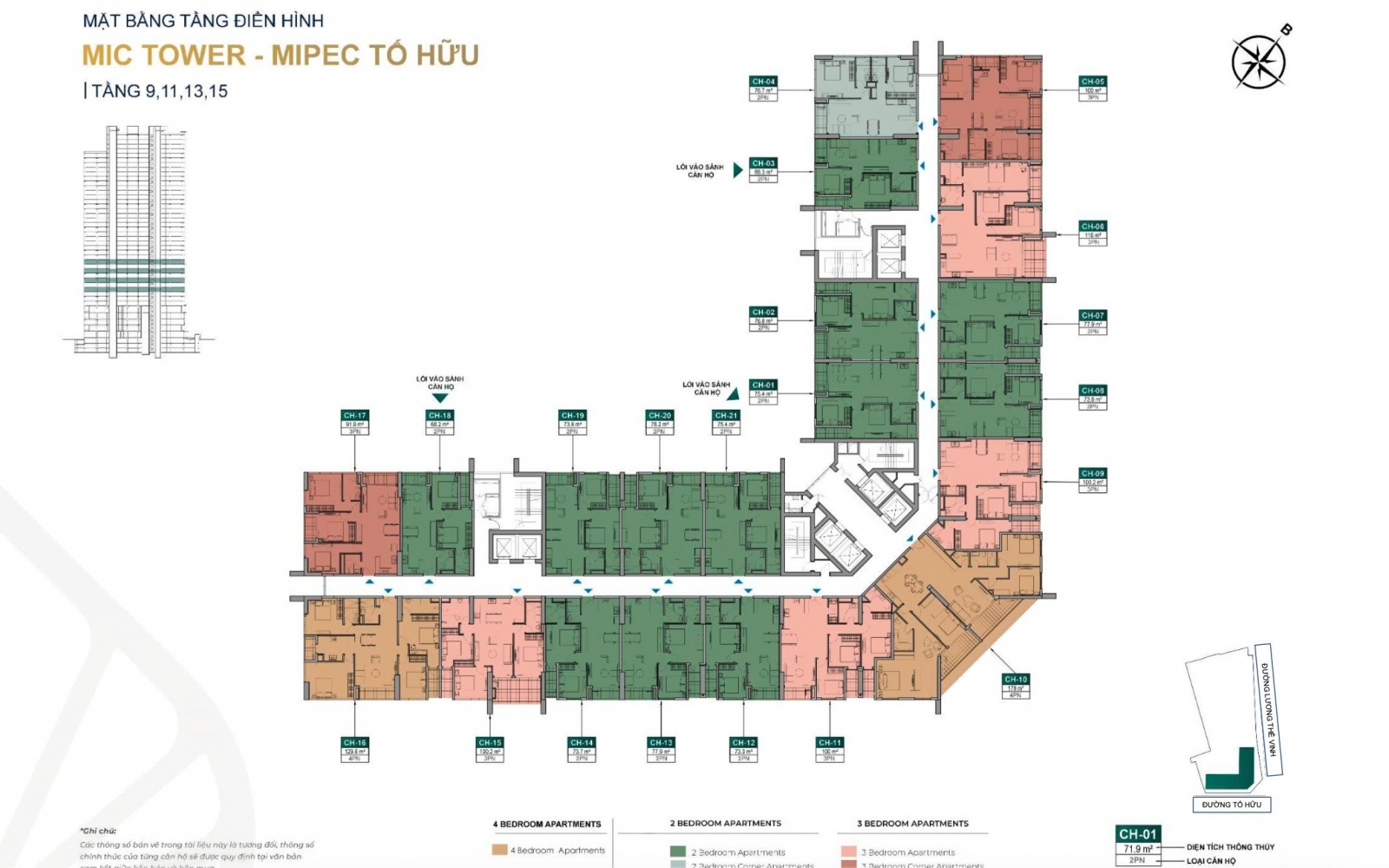 Mặt bằng Mipec Tố Hữu Mic tower tầng 9-15